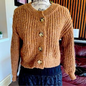 Zara 100% Polyester Brown Button Down Knitted Sweater for Girls Size 11-12